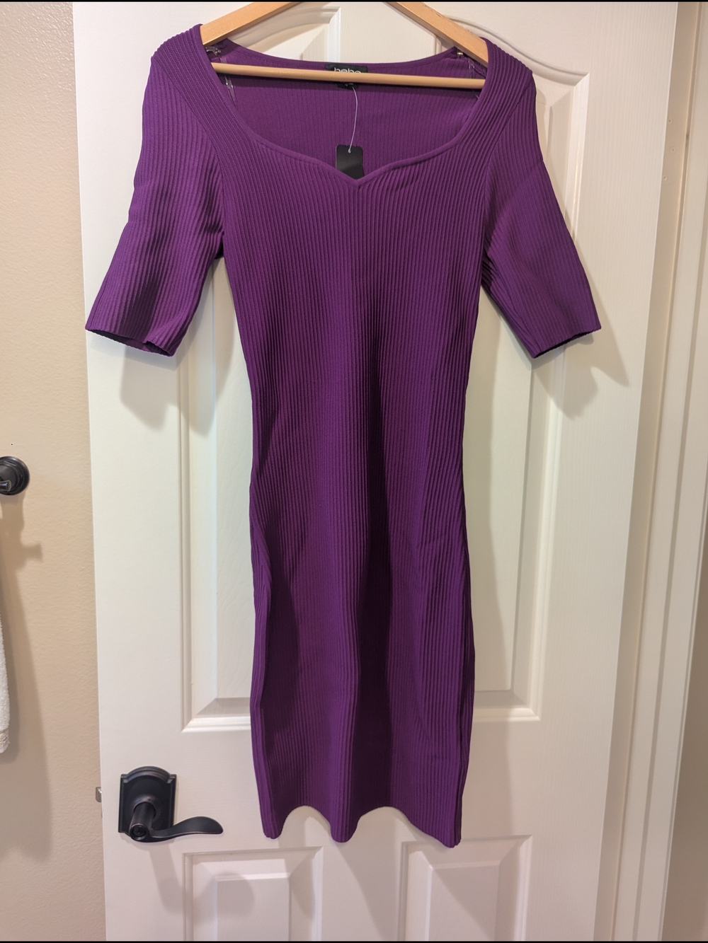 bebe Purple Ribbed Midi Dress with Scoop Neck